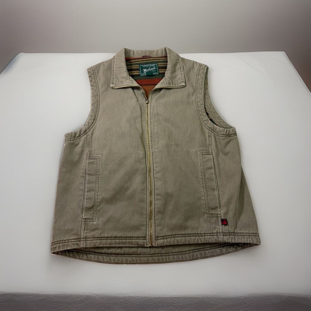 VTG Woolrich Vest Men’s L Dark Wheat Canvas Fleece Lined Outdoor Workwear 22830